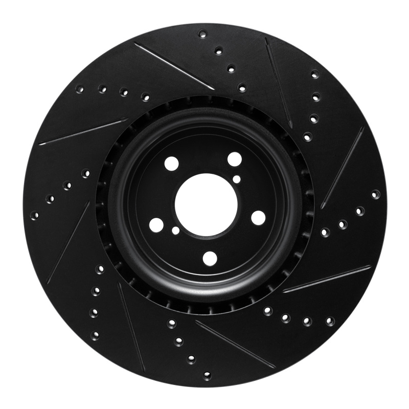 Subaru Impreza Brake Rotor (1) - Front Left - R1 Concepts - Drilled & Slotted - Black - `03-`25